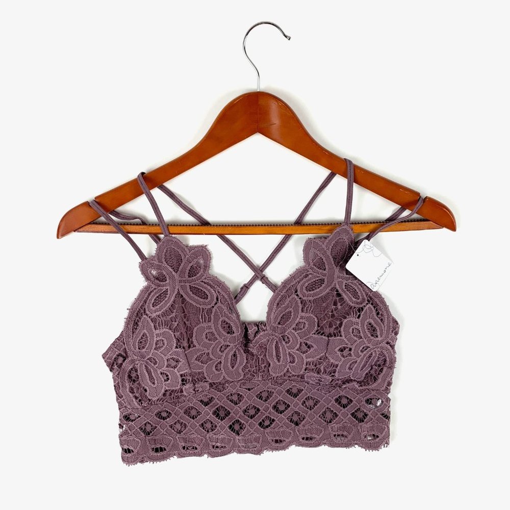 Anemone Dusty Purple Padded Crochet Lace Bralette with Adjustable Straps